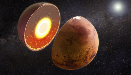 Температура внутреннего слоя Марса на 400°C выше в южном полушарии